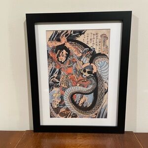 Warrior Fights Giant Snake Japanese Ukiyoe Art 12x15 Kuniyoshi Suikoden Serpent